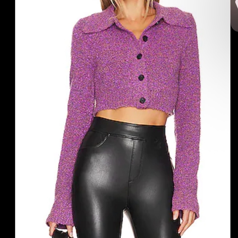 APPARIS Molly Cropped Knit Cardigan Purple NWT Size S